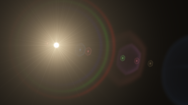 Golden rays, a soft halo, and a trail of lens reflections.